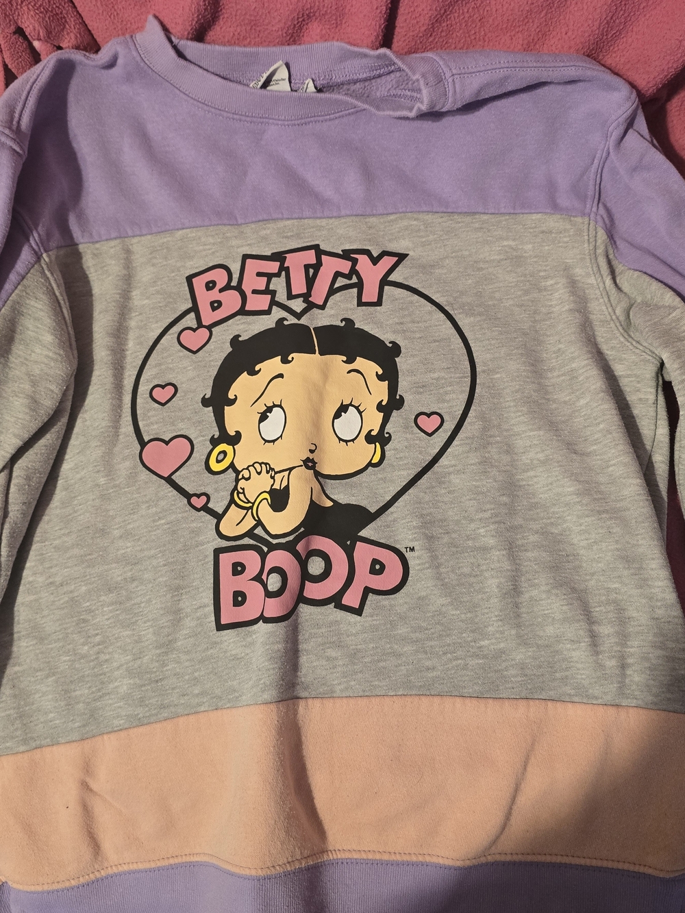 Betty Boop Colorblock Pullover in Lavender, Gray & Pink